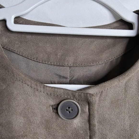 J. Jill Faux Suede Jacket Trench Coat TAUPE BEIGE size XS Retro Preppy Fall Chic - Picture 4 of 6